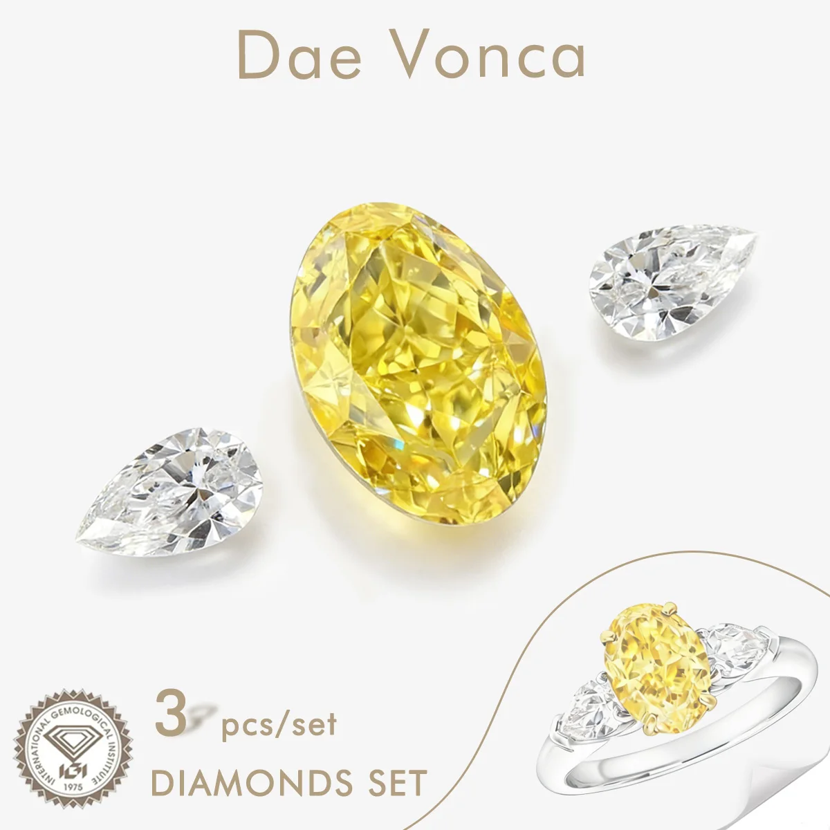 

3Pieces Loose Lab Diamonds Set Vivid/Intense Yellow Oval Lab Grown Diamond IGI Certified CVD/HPHT Diamonds For Fine Jewelry