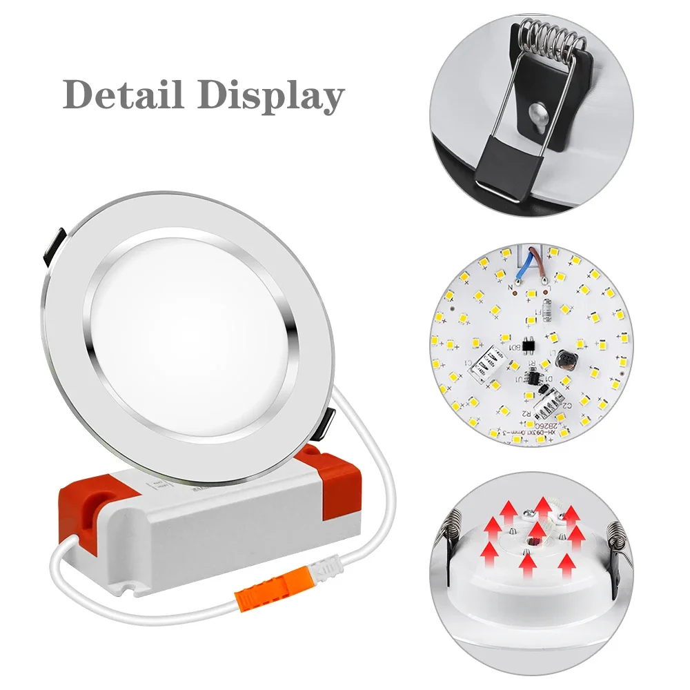 Spot Lumineux LED Circulaire Encastrable pour le Plafond, Lumière à Intensité Réglable, 5W, 9W, 12W, 15W, 110V/220V, 6/12 Pièces