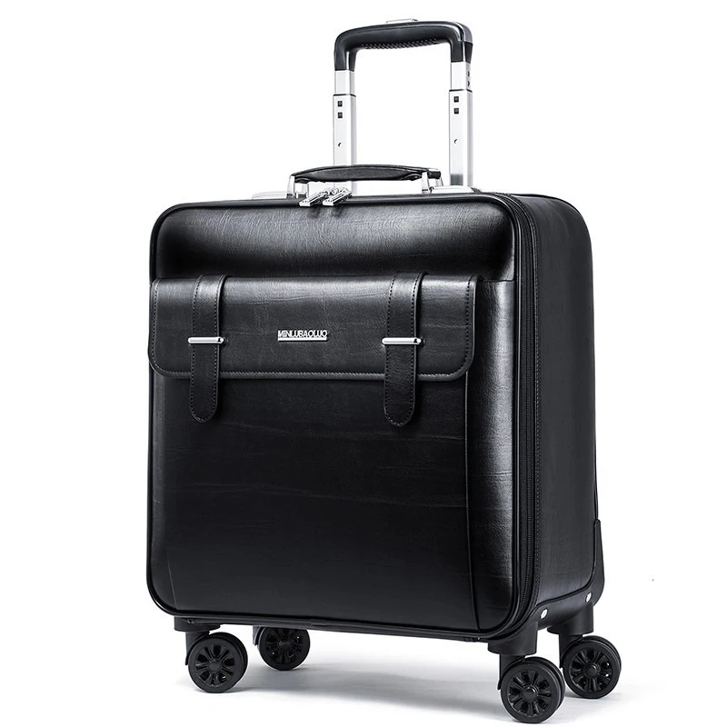 Genuine Leather Suitcases on Wheels 16 20 Inch Cowhide Trolley Case Women abd Men Universal Wheel Business Boarding Suitcases