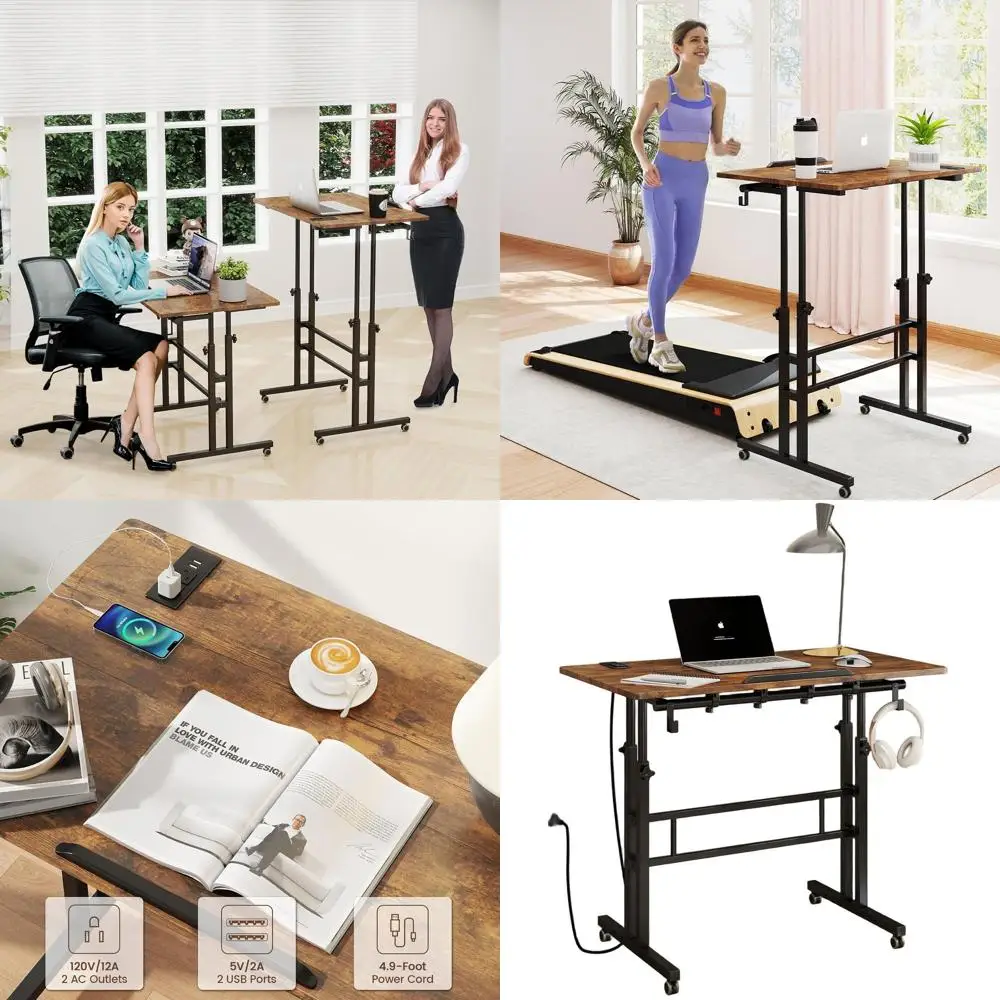 

Мобильный стол с зарядной станцией, портативный стол для прогулочной площадки, регулируемая компьютерная рабочая станция с колесами, офисная футболка