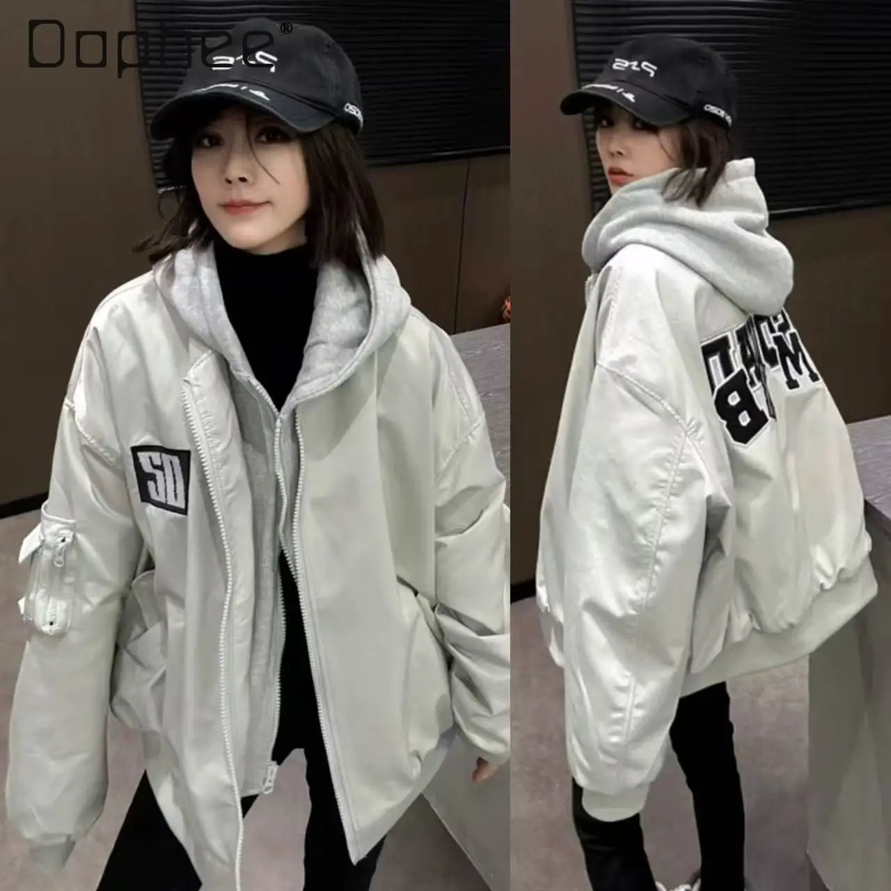 

American Retro Loose Embroidered Baseball Coat Trendy Brand Pilot Jacket Coat Spring Autumn Ins Hooded Cotton Jacket