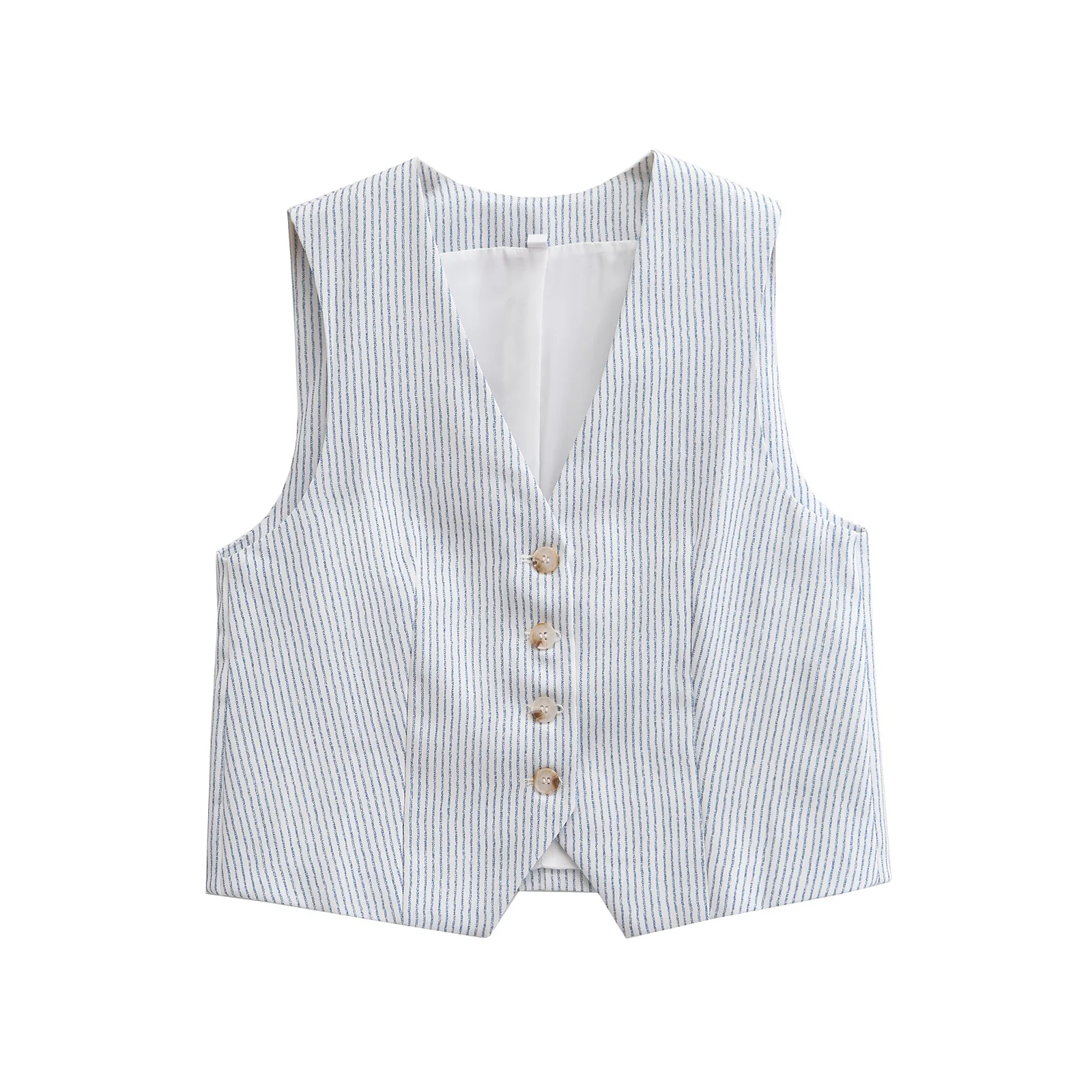 

ZAR Autumn New Women's Faionable Stripe Svel V-Ne Vest Top Versatile Design Polyester Fiber Ladies Vest