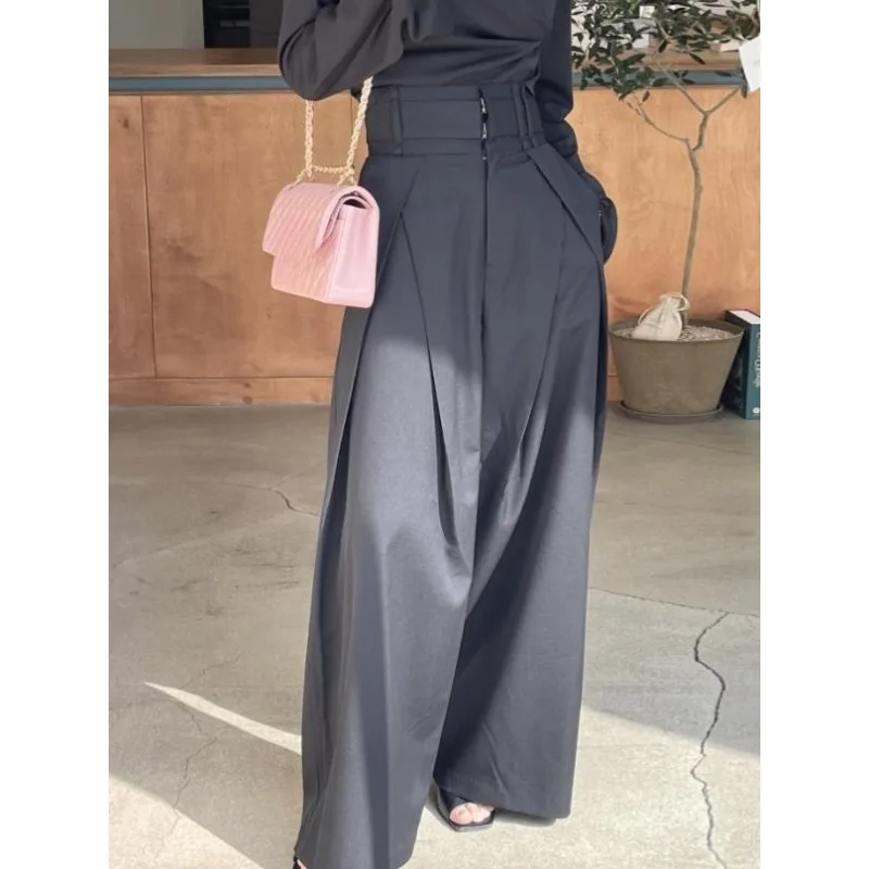 Korean Niche Design Three-dimensional Waist Wide Legs Unique Casual Drape Loose Pants Street Wear Fashion Ins Women's Pants