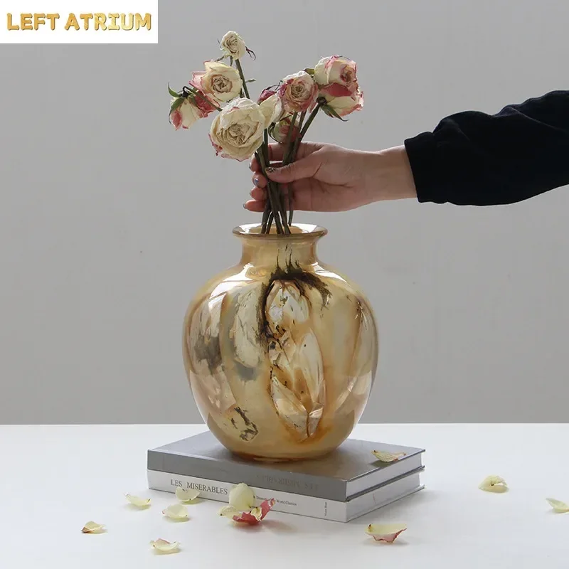 Ink Cloud Texture Glass Vase Hydroponics Flower Pots Table Decoration Flower Arrangement Floral Vases Room Aesthetic Decor