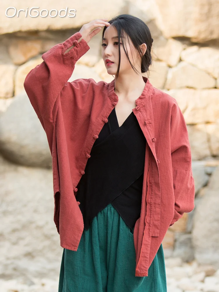 OriGoods Oversized Shirt Women 2024 Spring Autumn Shirt Coat Oversized Loose Tops Ramie Cotton Shirts Woman Long Shirt B001