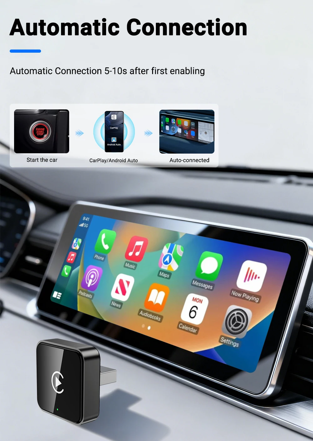 BEPOCAM 2-in-1 Kabelloses CarPlay Smart Mini Box Android Auto für OEM-Autoradios 5GHz WLAN Typ-C/USB Plug-and-Play CarPlay – Detail 5