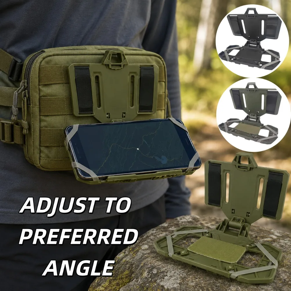 Tactical MOLLE Vest Phone Holder Foldable Chest Mount Smartphone Bracket for Outdoor Hunting CS Game Shooting Activities
