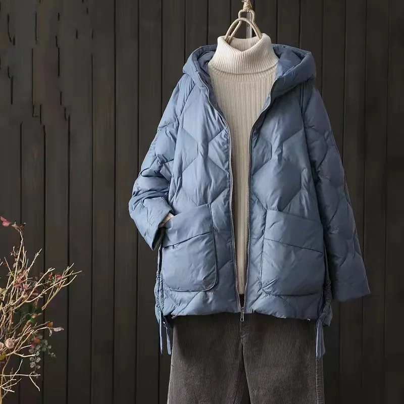 2026 Autumn/Winter New Women's Down Jacket Hooded Windproof Retro Casual Straight Jacket