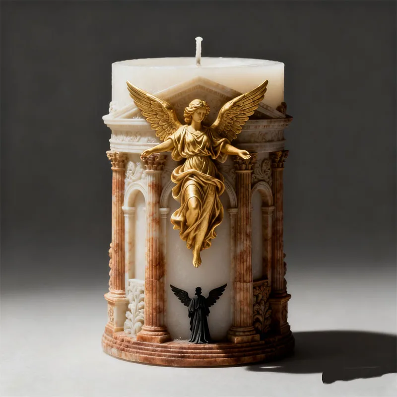 Molde de silicona 3D para velas con diseño de palacio de ángeles de estilo europeo, molde de silicona para velas hechas a mano, diseño vintage de palacio, ángel con alas doradas, relieve arquitectónico, molde de cera para aromaterapia, herramienta decorat