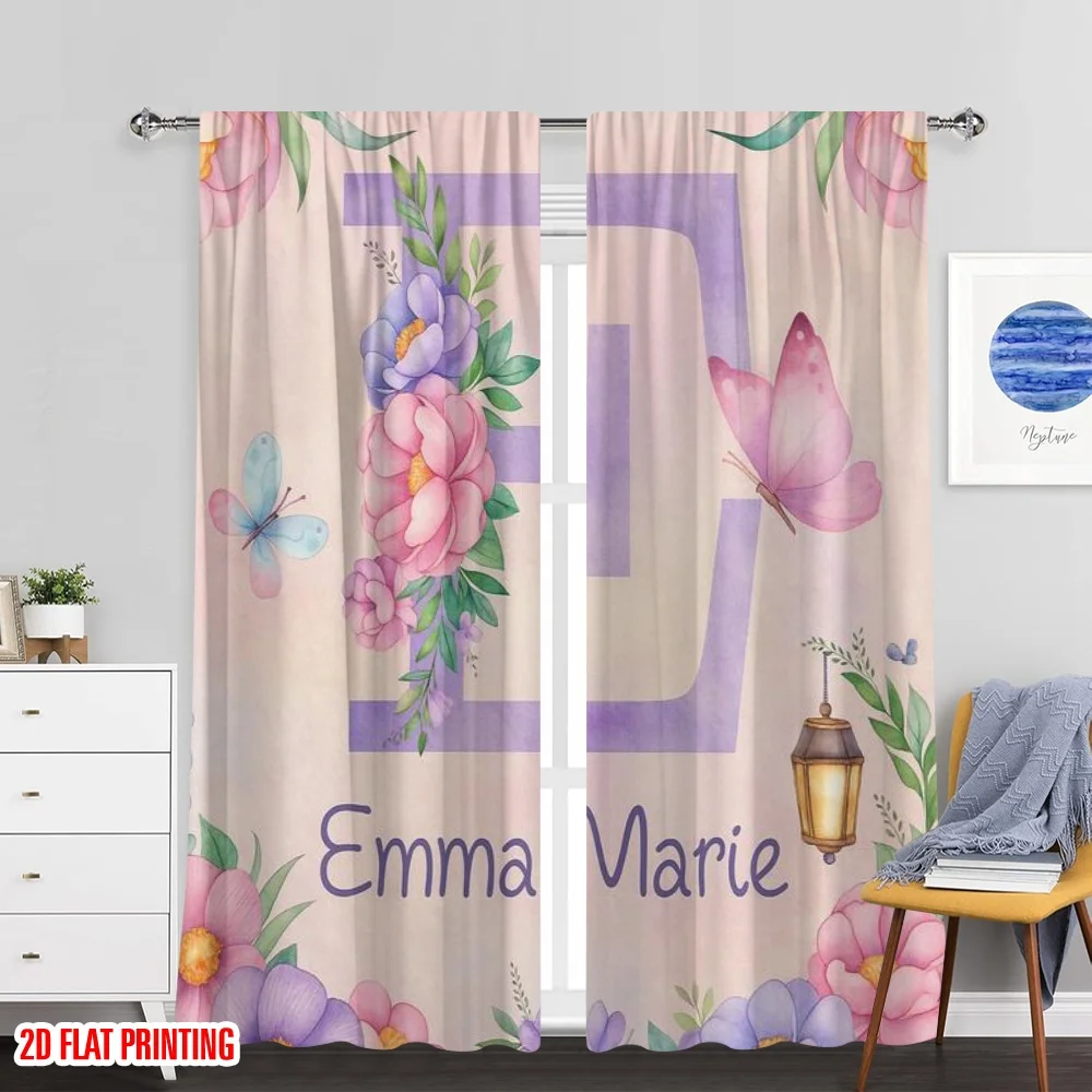 2 قطعة، ستارة نافذة مطبوعة على طائرة ثنائية الأبعاد Emmas Garden متعددة الاستخدامات 100% بوليستر (بدون قضيب) احتفالية مثالية لغرفة النوم والمعيشة