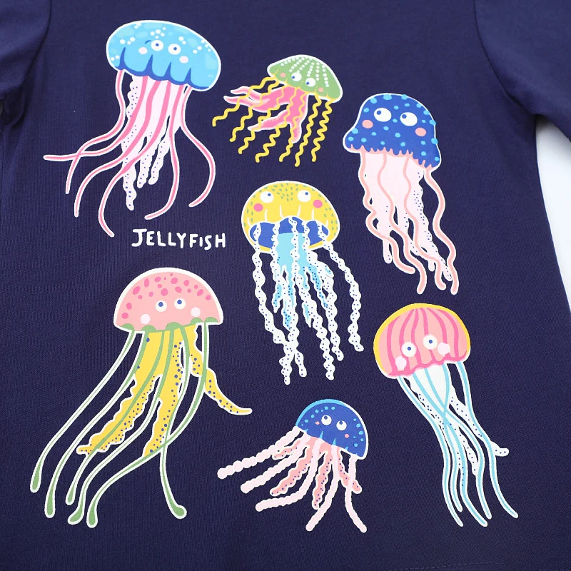 Jumping Meters 2-7T Summer Boys Girls T Shirts Luminous Short Sleeve Kids Jellyfish Clothes Fashion Baby Costume Kids Tees Tops