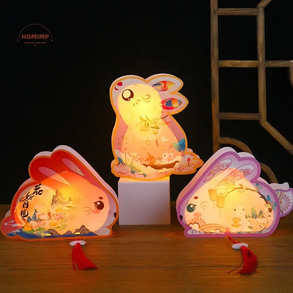 

Portable Cartoon Rabbit Lanterns Luminous Glowing Mid-Autumn Festival Lantern Handmade DIY Lantern DIY Material Package Kids