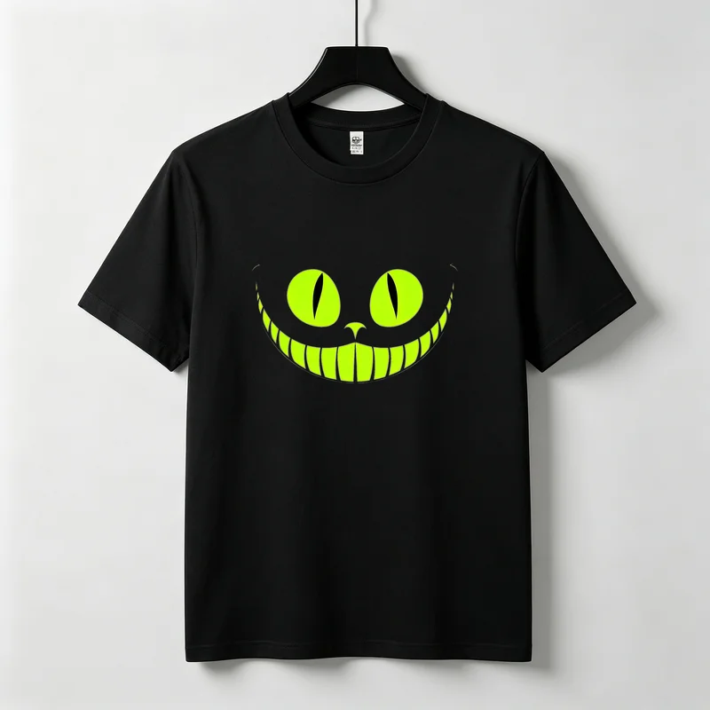 Neon Devil Face T-shirt  Green Devil Smile Tee Black Navy Gray Casual Cotton Streetwear Men Women Unisex Shirt Halloween Top