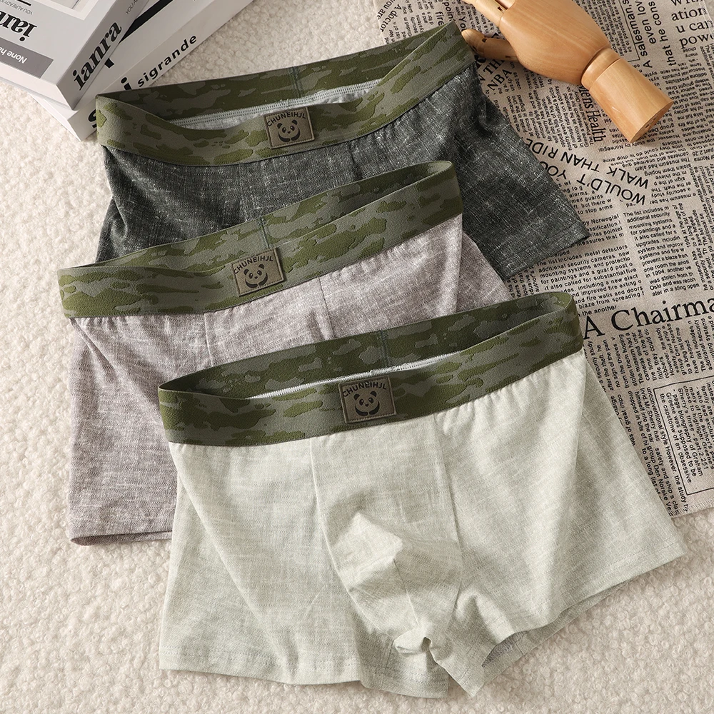 

3PCS/Pack Cotton Vintage Camouflage Panda Print Men's Panties Breathable Hygroscopic Underpants High Elastic Waist Man Undrewear