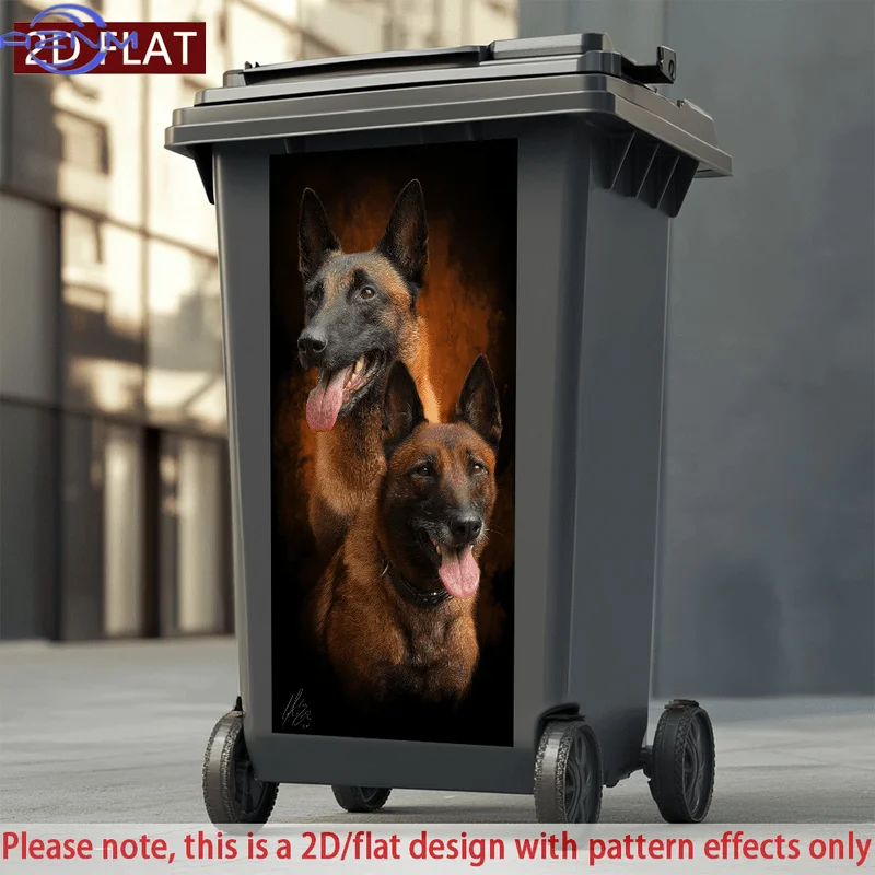 Self-Adhesive PVC Wall Sticker Featuring a 2D/Flat Design of a Malinois Dog, Ideal for Decorating Trash Cans. This High-Gloss,
