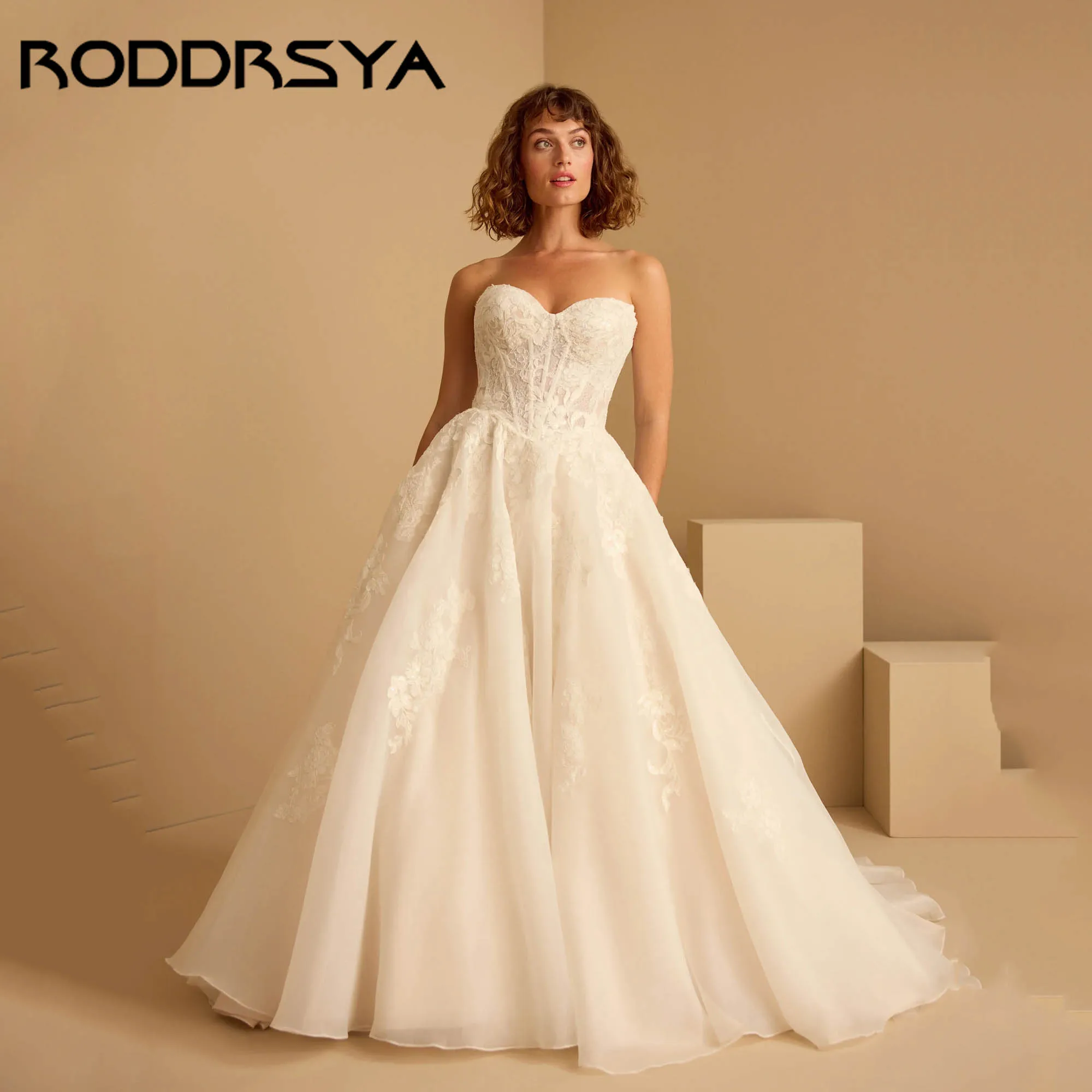 

RODDRSYA Strapless Wedding Dresses Luxury 2025 A-line Lace Appliques Bridal Gowns Dreamy Backless vestidos de novia Customized