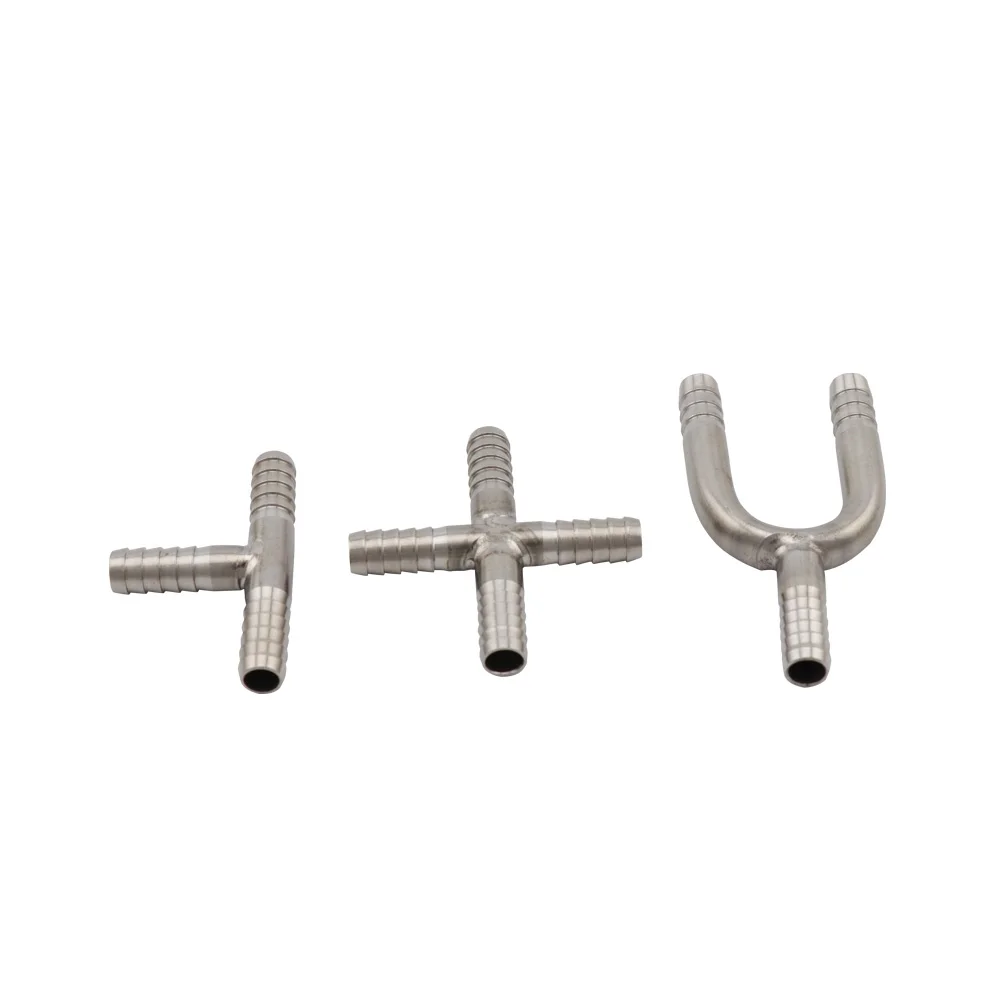 Stainless Steel Hose Splicer U Shaped Hose Barb Tee 3-Way T-Shape 4-Way Beer Connector Cross Fittings for Home Brew Beer Line