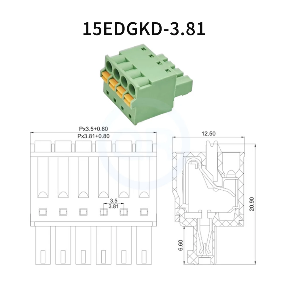 (5 Sets) 2EDGKD + 2EDGKDP 3.81mm Screwless Spring Press Terminal Solderless Butt Plug with Fixed Panel 15EDGKD + 15EDGKDP 3.81