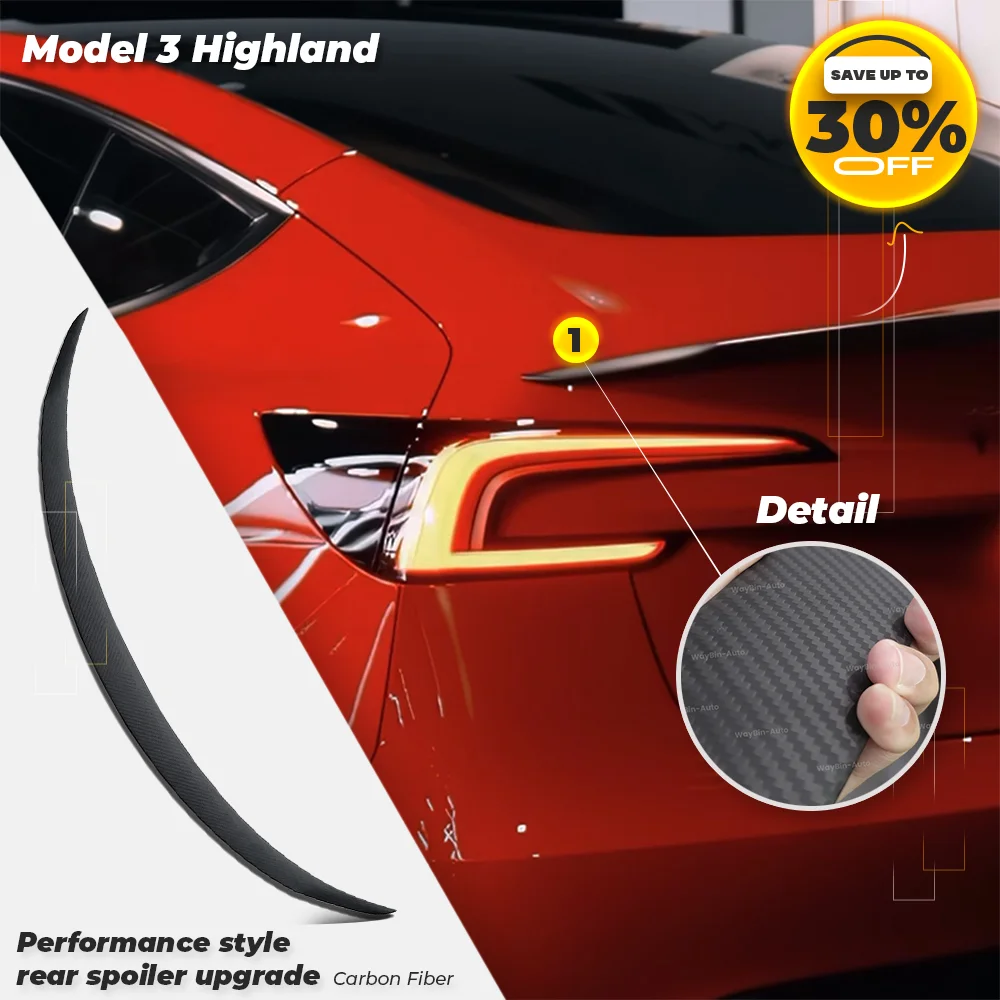 

Real Carbon Fiber Rear Trunk Lid Wing For Tesla Model 3 Highland 2024 Rear Spoiler P version Carbon Model 3 + Body Kits Tuning