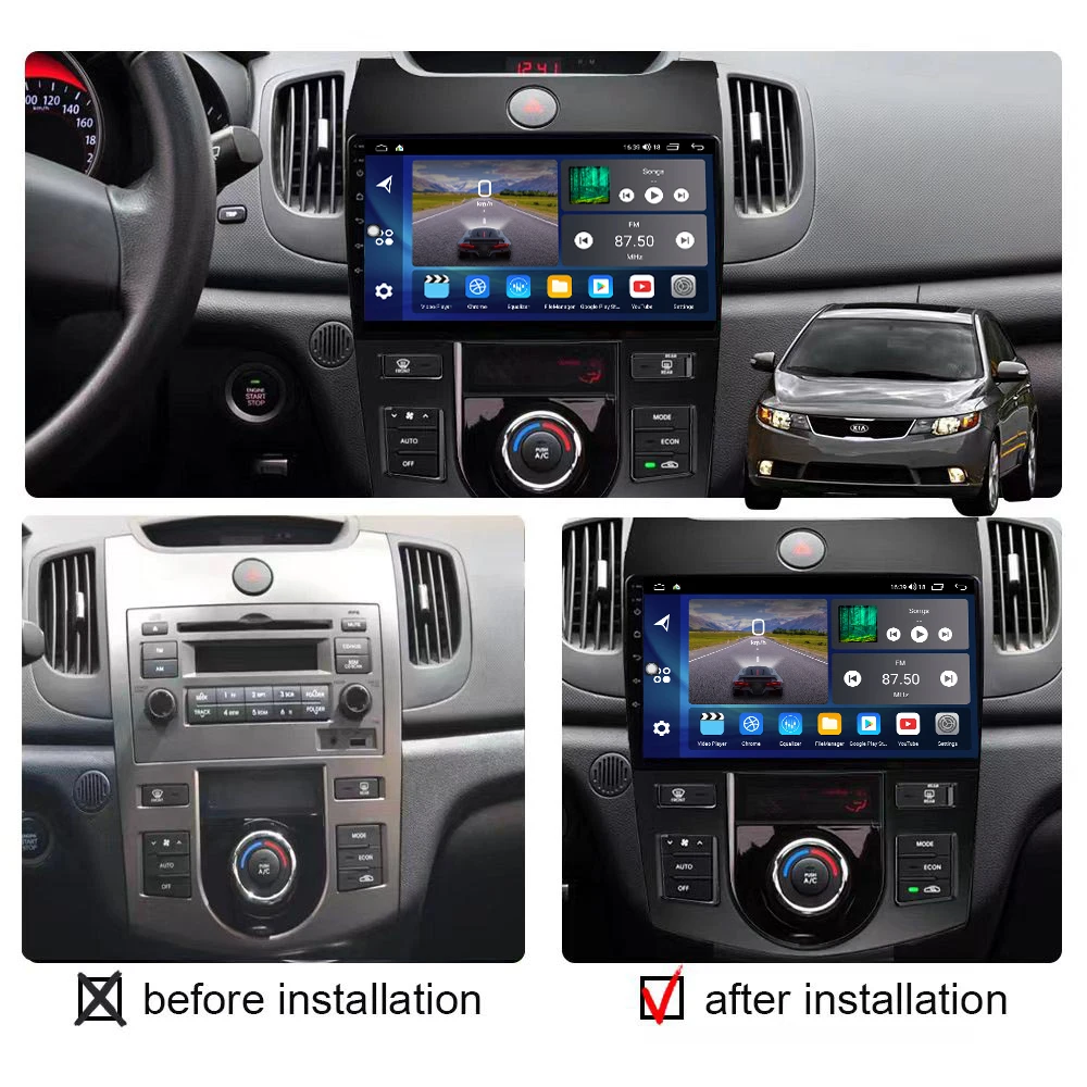 2 Din Car Radio Android 12 Carplay Multimedia Video Player For KIA Forte Cerato 2008 2009 2010 2012 Autoradio GPS Navigation DSP