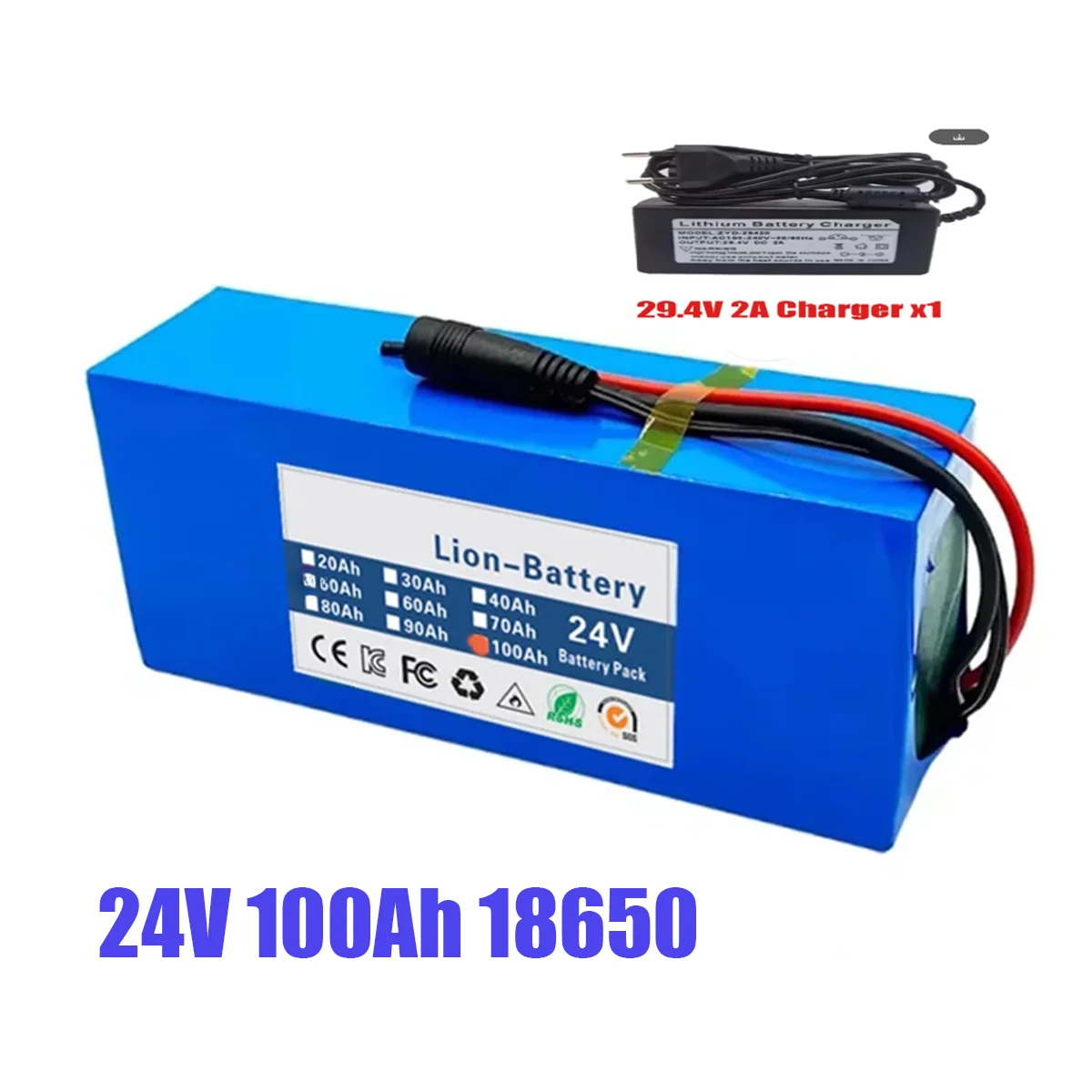 

24V 100Ah 18650 6s3p lithium battery 24V 100000mAh lithium-ion battery pack+charger for electric scooter