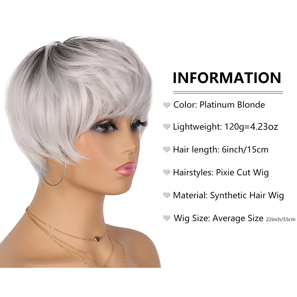 Pixie Cut Short Hair Ombre Platinum Blonde Synthetic Wig Layered Platinum Blonde Wavy Wigs for Women