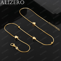 ALIZERO 18K Gold Necklace 18 Inch Box Chain Hearts Beads Necklace For Women Fashion Wedding Party Fine Jewelry Gifts