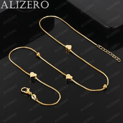 ALIZERO 18K Gold Necklace 18 Inch Box Chain Hearts Beads Necklace For Women Fashion Wedding Party Fine Jewelry Gifts