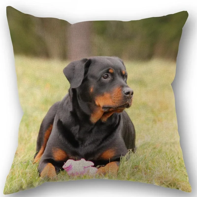 Nowa niestandardowa poszewka na poduszkę PET Rottweiler tkanina bawełniana lniana kwadratowa poszewka na poduszkę z zamkiem błyskawicznym 45X45cm ślubna poszewka dekoracyjna — zdjęcie 5