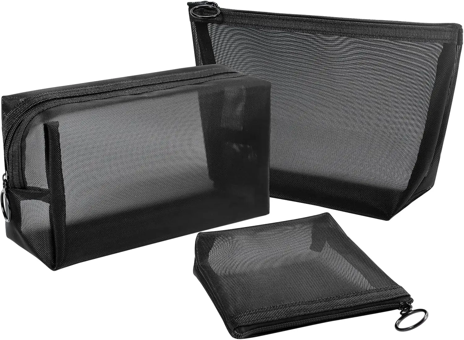 Mesh Cosmetic Bag Set - Travel/On-The-Go Makeup Storage, Zipper Closure Small Pouch