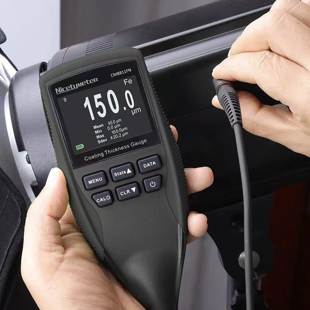 NicetyMeter Fe/NFe Digital Coating Thickness Gauge TFT LCD Car Painting Film Meter 0-1250um Separate Probe Backlight Data Store image 5