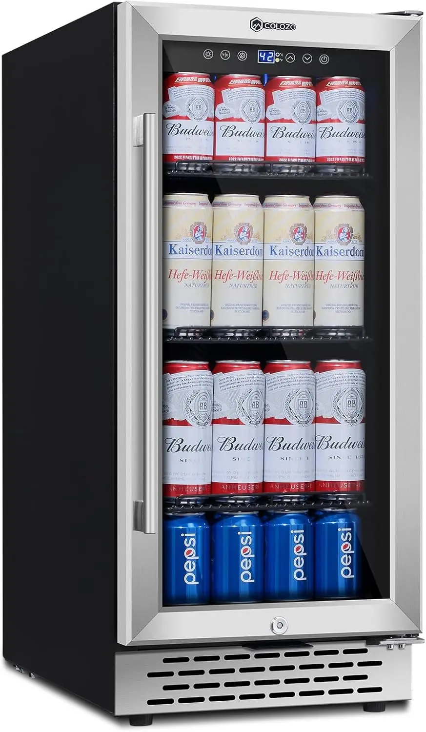 inch Beverage Refrigerator with Glass Door 130 Cans Mini Beverage Cooler Under Counter Frestanding Built in Center Garage Fri