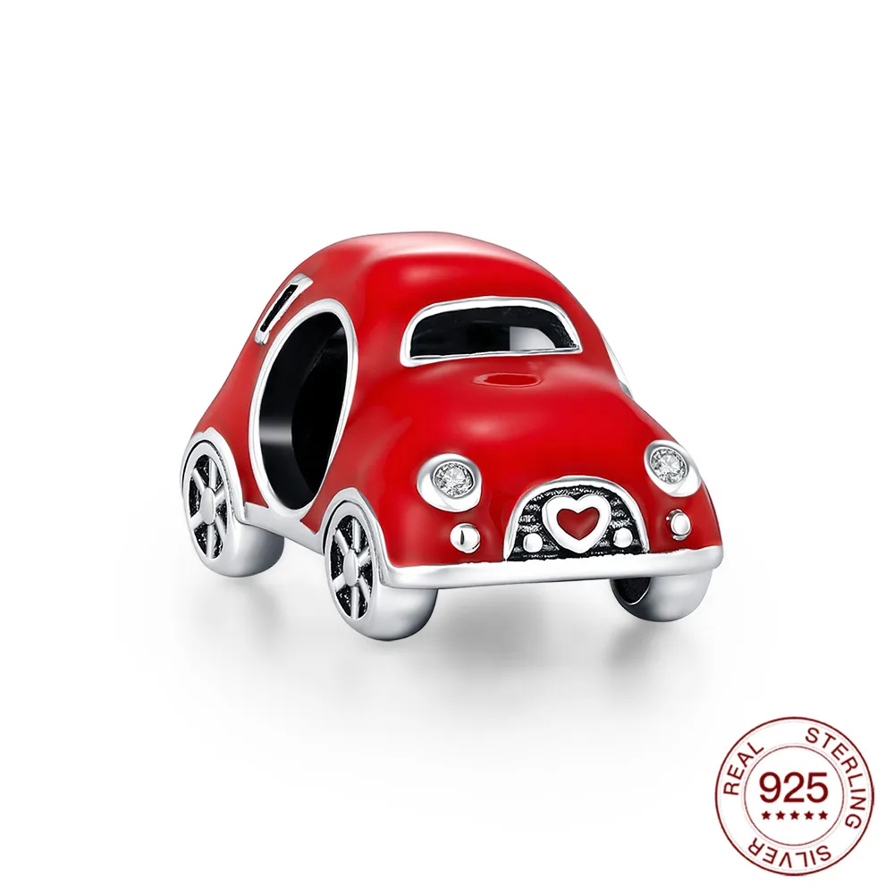 

2025 925 Sterling Silver Red Vintage Beetle Car Charms Beads Pendant Jewelry Fit Original 925 Bracelet For Women DIY Gift