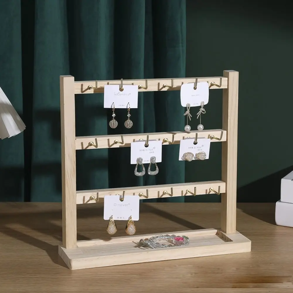 Showcase Wooden Necklaces Easel Solid Wood Removable Jewelry Collection Rack with Hooks Earrings Jewelry Hanging