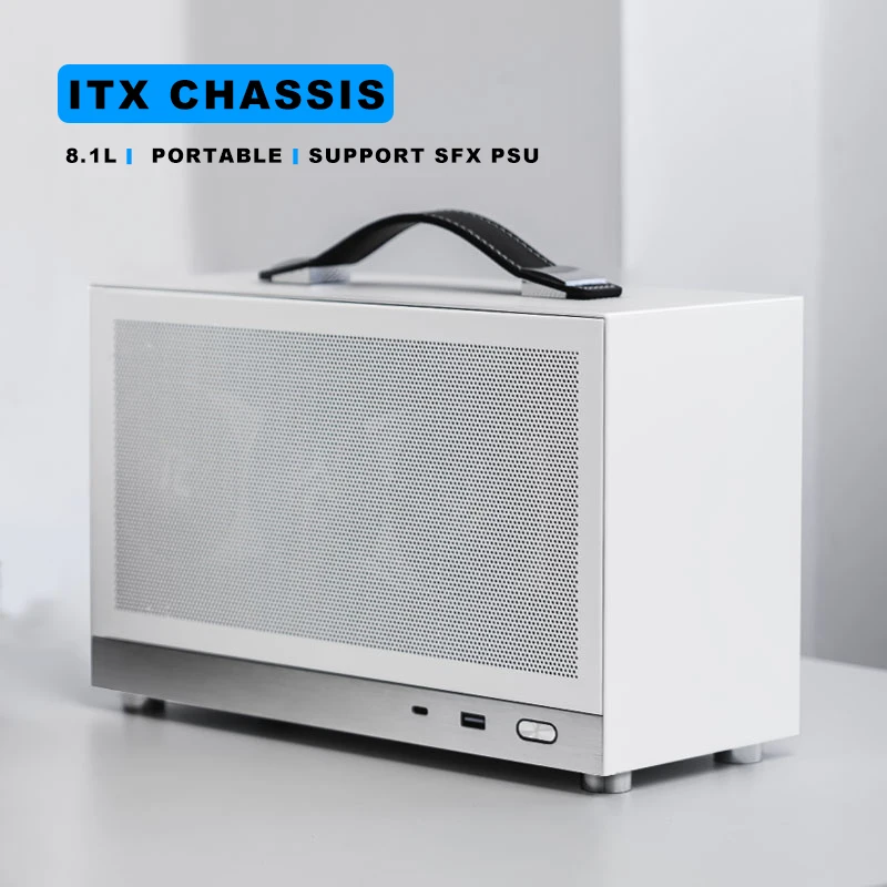 8.1L Aluminum Mini ITX Computer Case Portable Handle Mesh PC Chassis Support SFX PSU USB 3.0 Type-C Port for Gaming Office Use