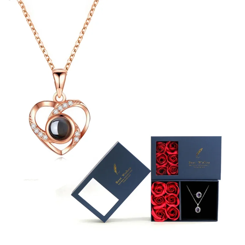 

Customized Color Photo Projection Heart Necklace With Roses Gift Box 2025 For Lover Girlfriend Festival Romantic Gifts