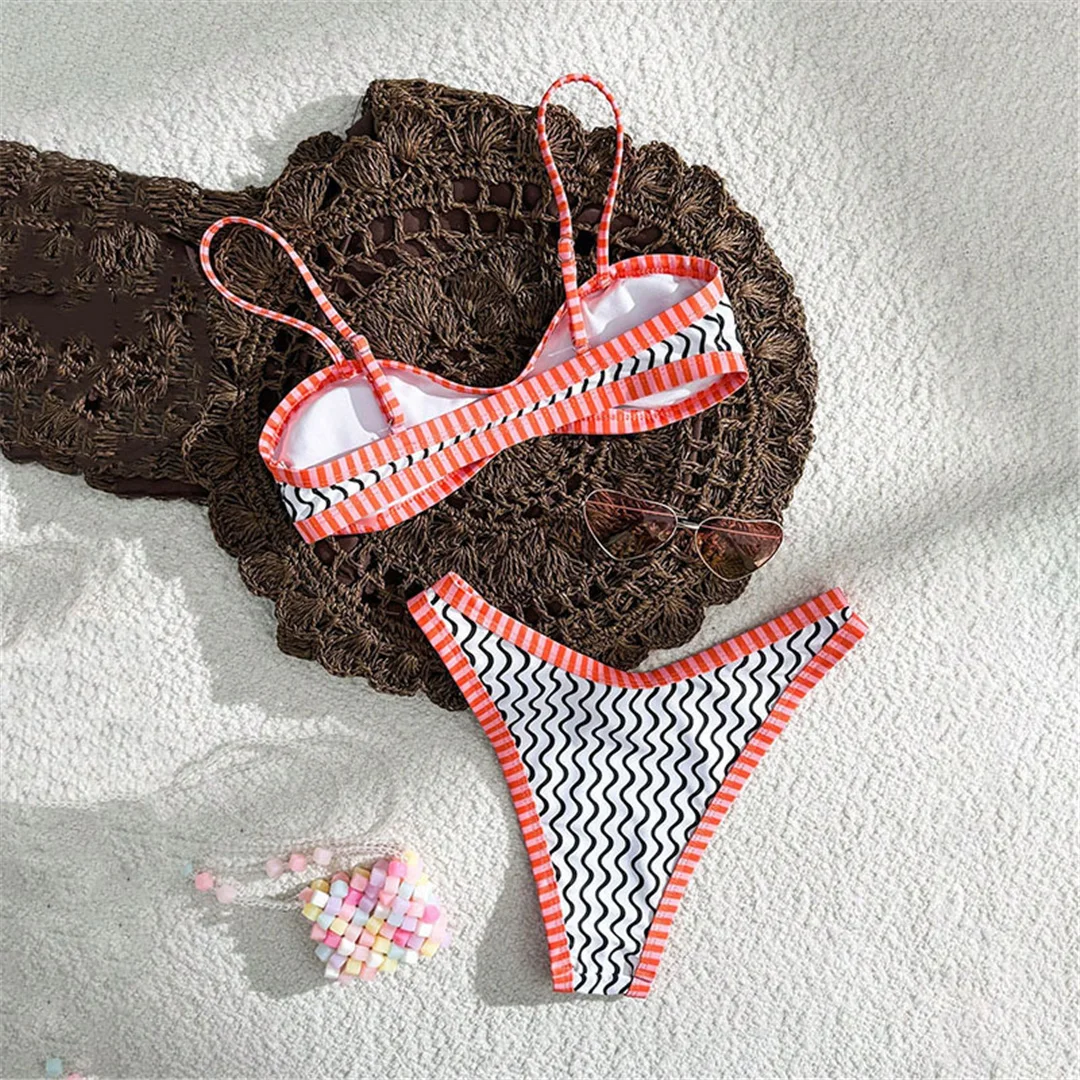 S - XL Wave Brazilian Bikini Damen-Badeanzug, zweiteiliger Bikini-Set, hoher Beinausschnitt, Badebekleidung, Badeanzug, Schwimmanzug V7289 – Detail 3