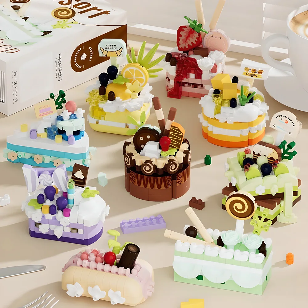 

Dessert Party Cake Building Blocks Baking Swiss Roll Puzzle Building DIY Model Kids Toys Birthday Gifts