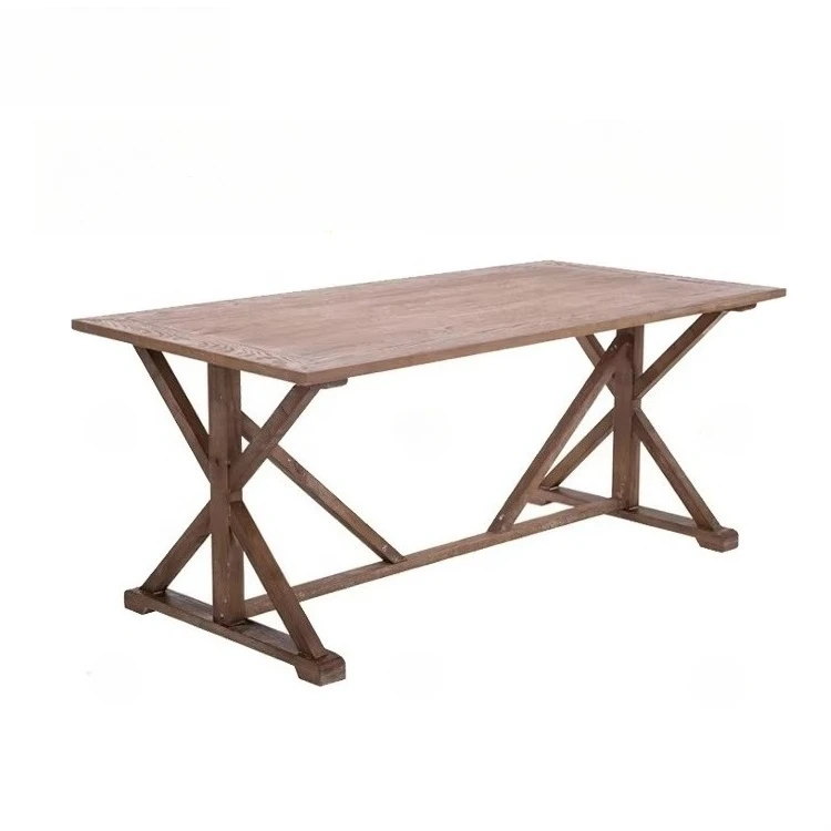 French Countryside Event Oak Wood Dining Table for Wedding Vintage Solid Old Wood Pedestal Design Dining Table