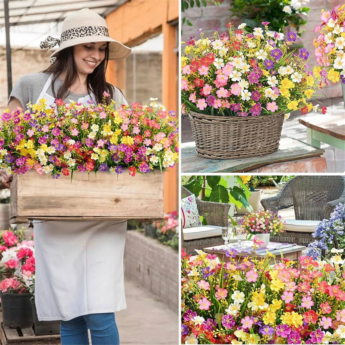 Fleurs artificielles pour l'extérieur, 6 faisceaux de fausses plantes d'extérieur, fausses fleurs, fausses plantes à degré UV