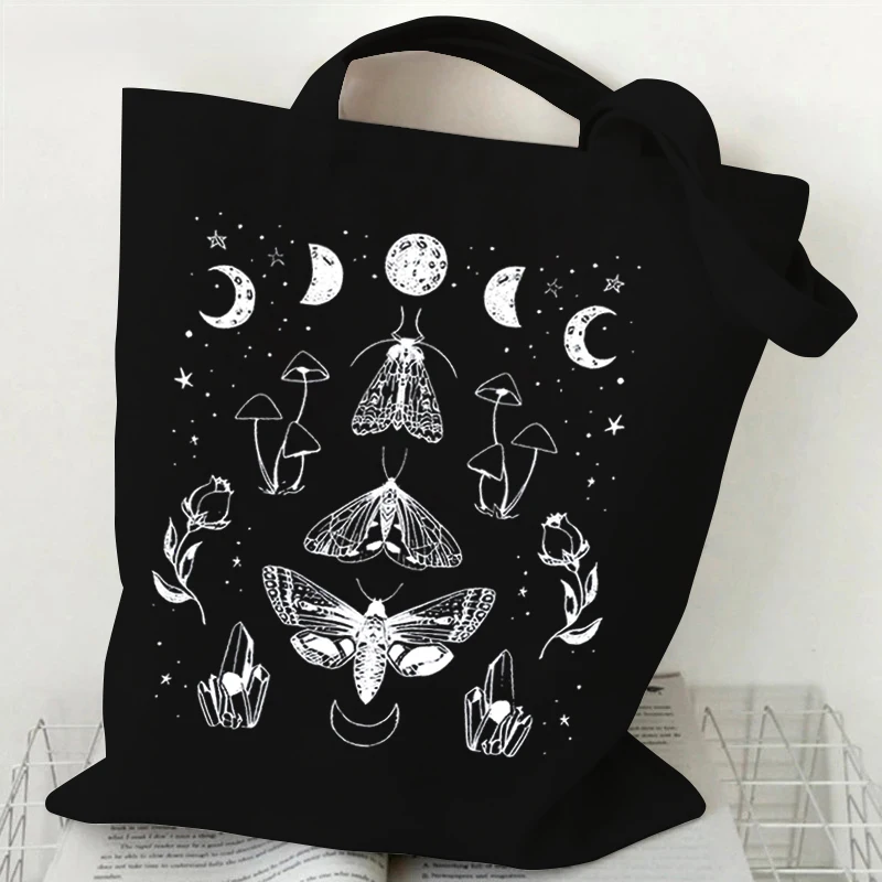 Women S Canvas Shopping Bag Sun And Moon Insects Design Tote Bags Funny Entomology Pattern Designer Tote Bags For Teenager Girls