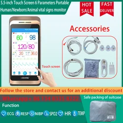 Portable 5.5-inch Touch Screen Patient Monitor Human/Vet/Newborn Use 6-Parameter Vital Signs Monitor