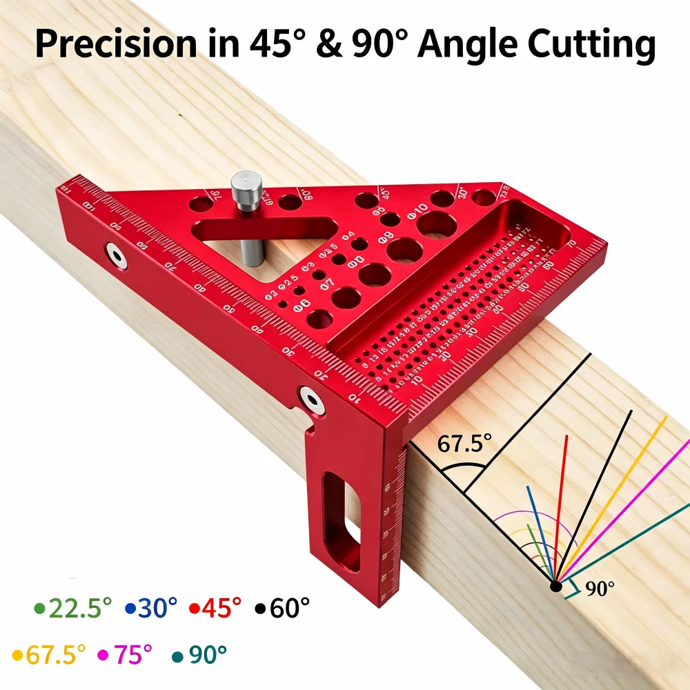 Aluminum Alloy Triangle Woodworking Scribe Ruler, Multi‑Angle Marking Gauge, Layout Measuring Tool for Carpenter DIY Wood Work