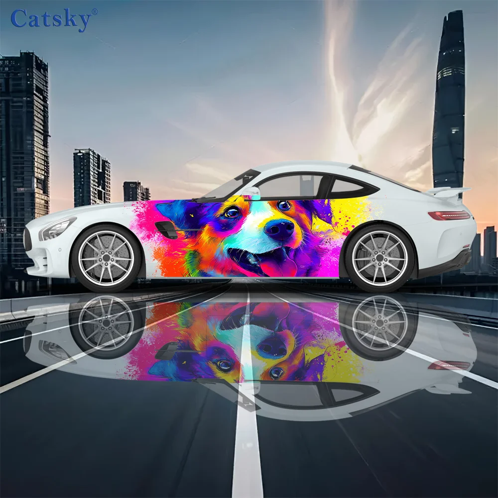 

Cute Colorful Puppy Pattern Car Vinyl Wraps Decal Self-adhesive PVC Sticker Suitable for Trucks SUV Decoration Auto Accessories