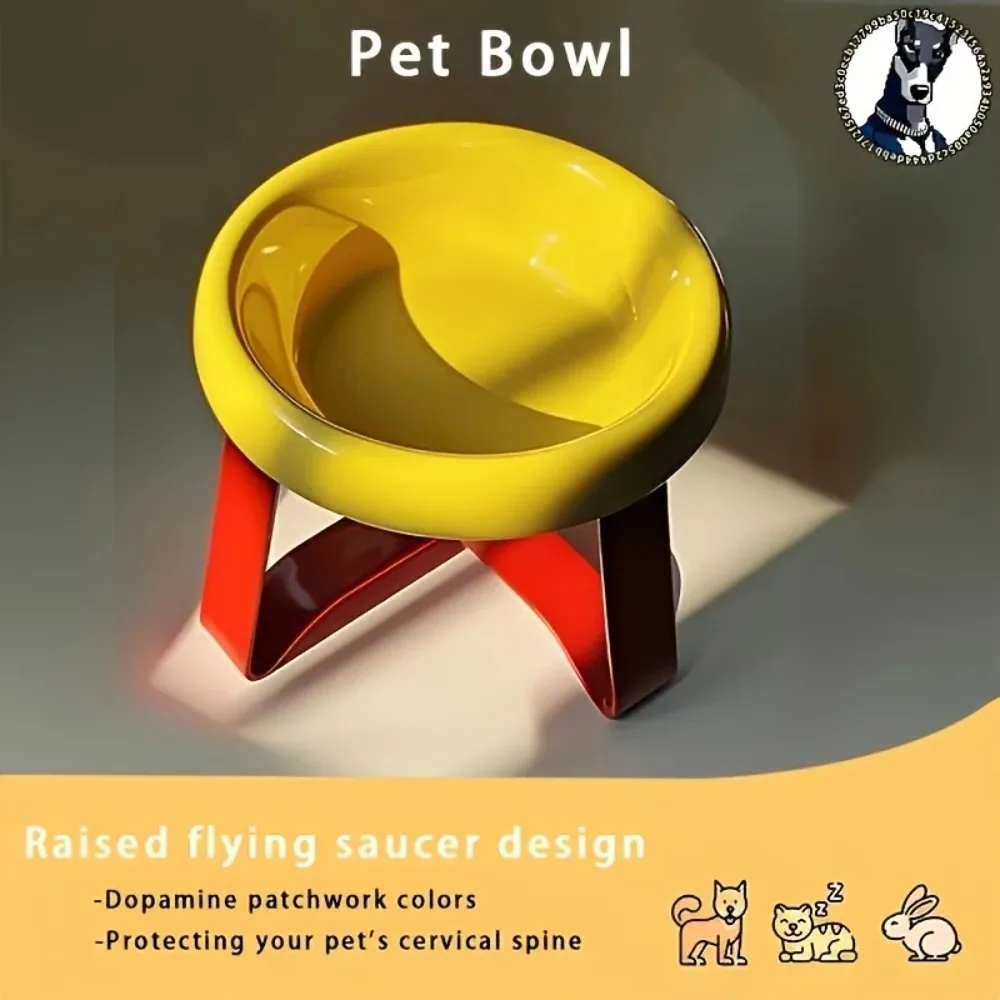 UFO Elevated Dog Bowl High Neck Support Durable Plastic Red Yellow Dopamine Dish Anti-choke for Small Medium Dogs Pet Feeding