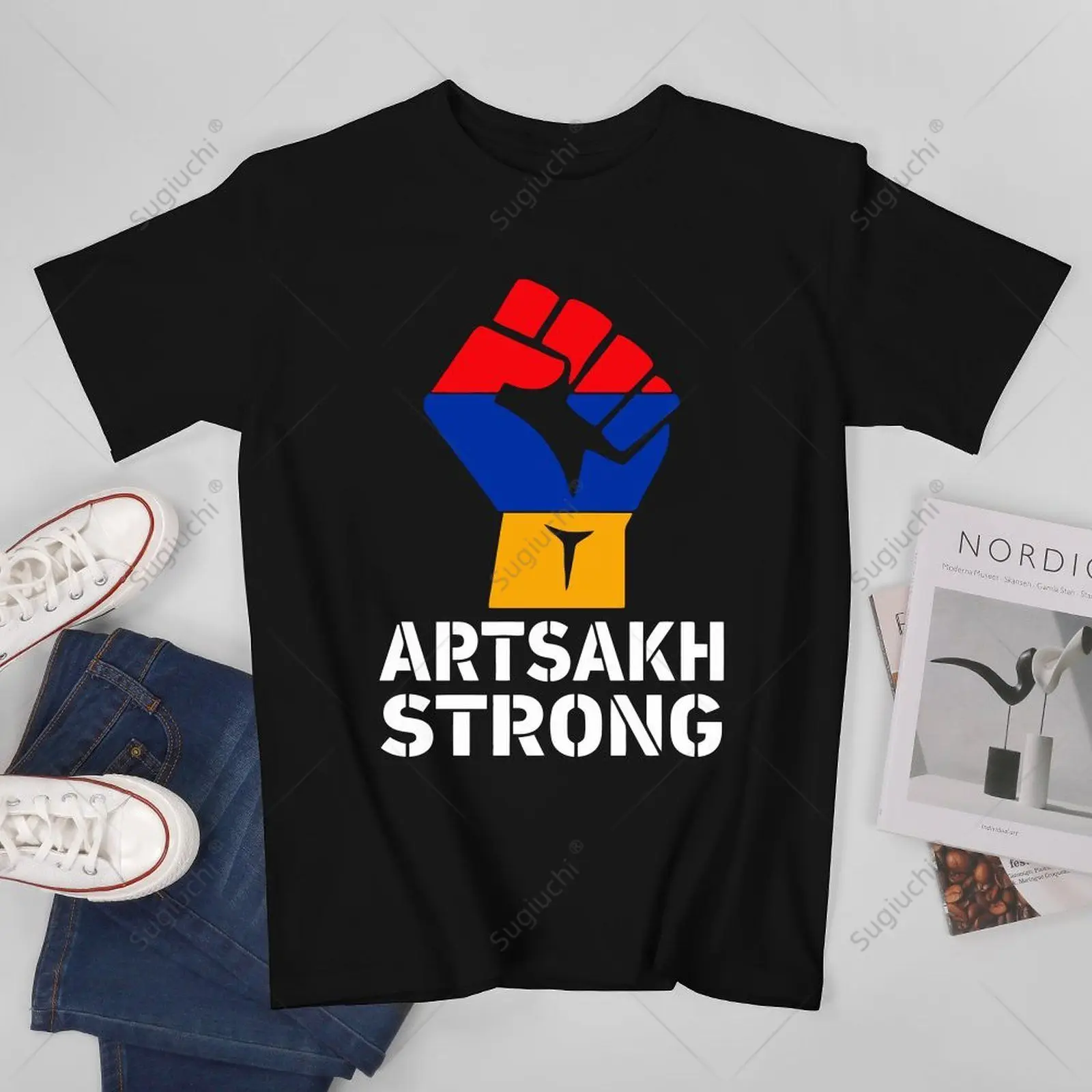 

Мужская футболка унисекс с армянским флагом Армении ARTSAKH STRONG, футболки для женщин и мальчиков, футболка из 100% хлопка