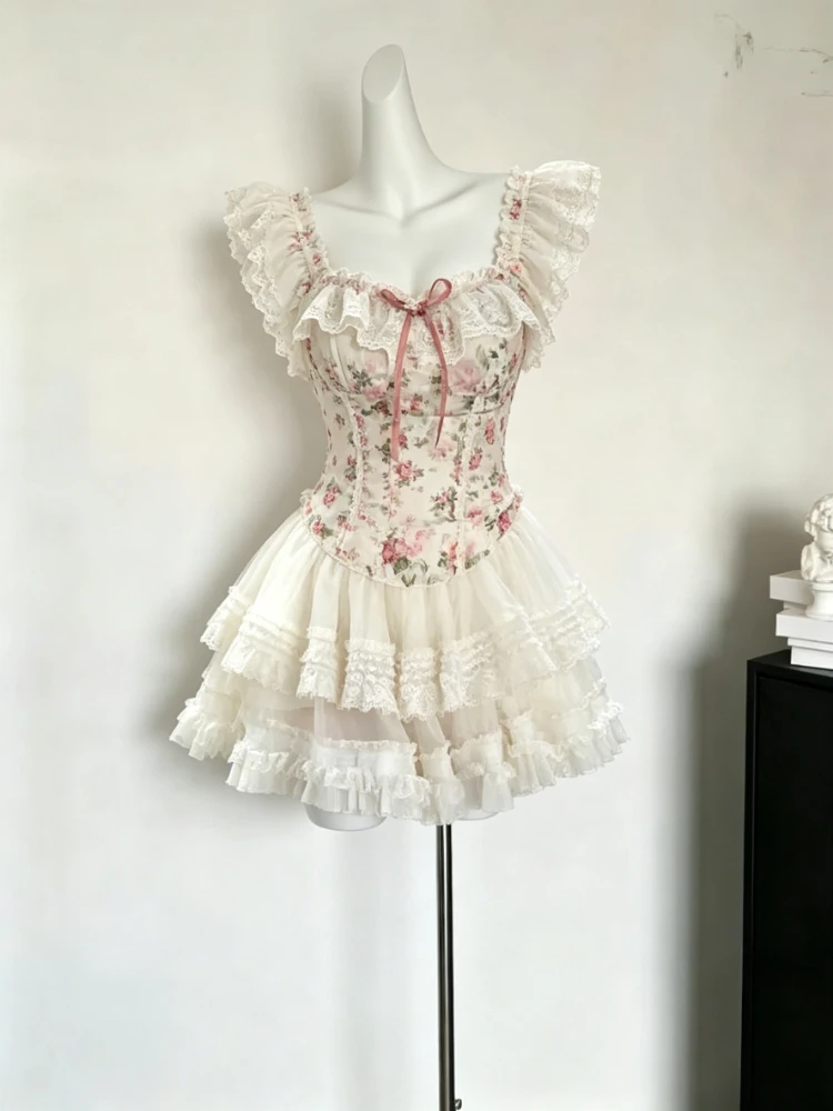 

Summer Plaid Women 2 Piece Sets Ruffle Bow Crop Tops + Puff Lace Mini Skirt Suit Korean Popular Chic Daily Party Sweet Wear 2026