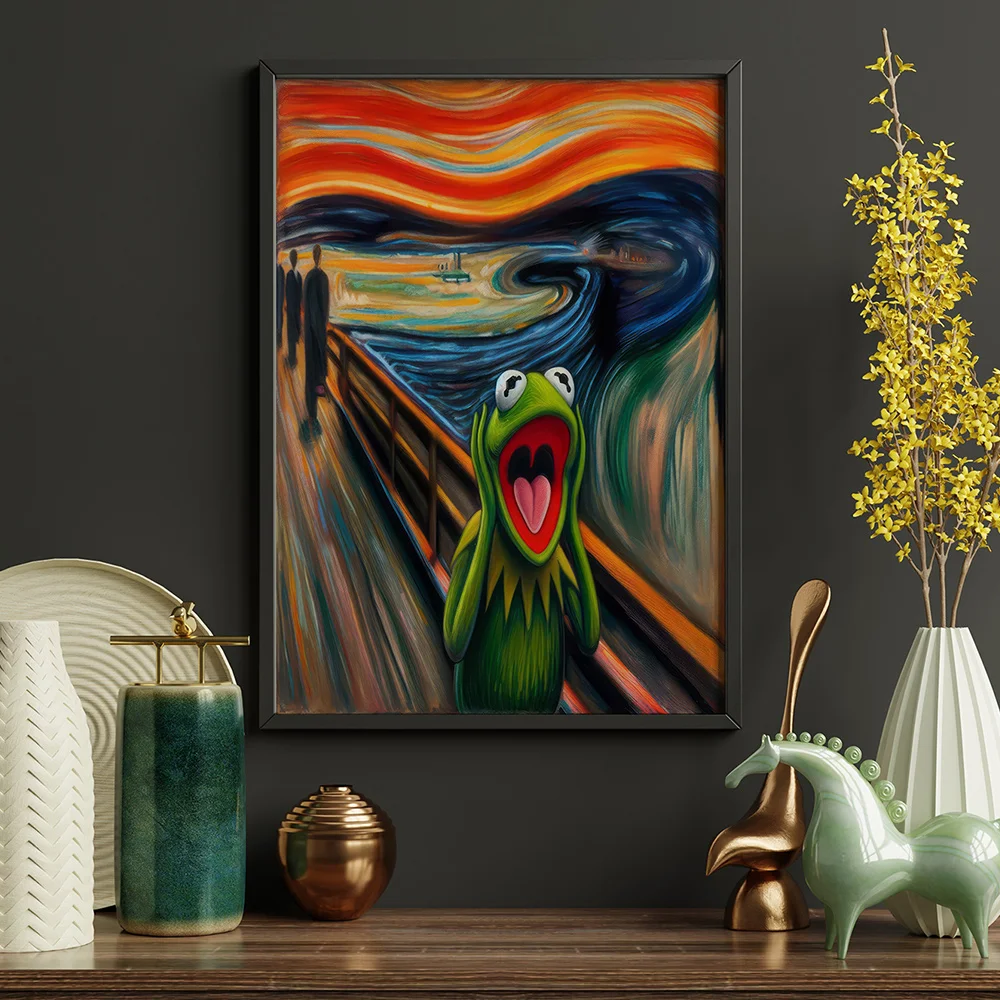 The Scream Parody Wall Poster Kermit The Frog Canvas Print Pop Art Painting Bedroom Living Room Decor Cafe Store Decor No Frame