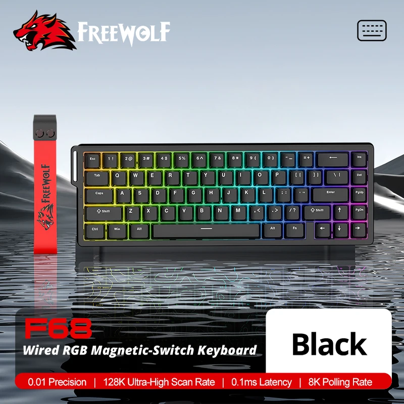 FREEWOLF F68 Newest Magnetic Amber Switch RGB Gaming Keyboard, Hall Effect Magnetic Axis Keyboard with Ultra-Fast Response for G