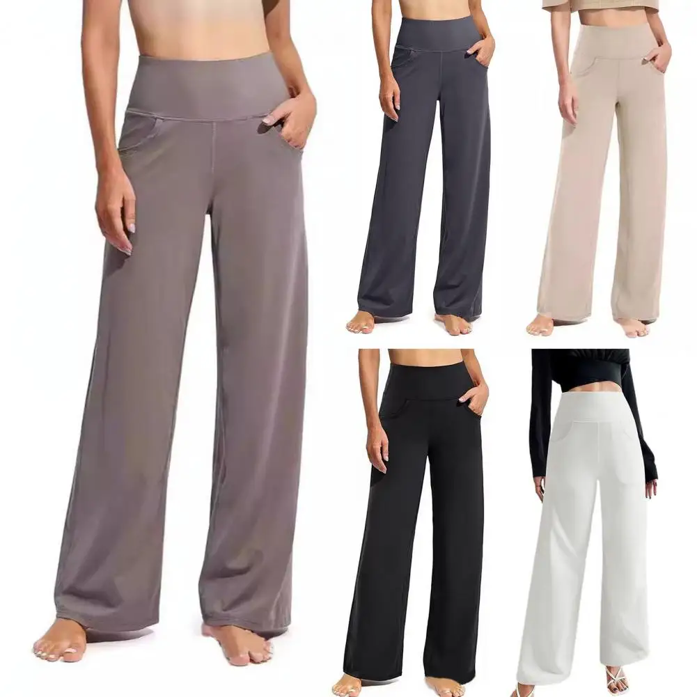 High Waist Pants Stylish Women's High Waist Yoga Pants with Side Pockets Wide Leg Lounge Trousers for Streetwear Casual Wear